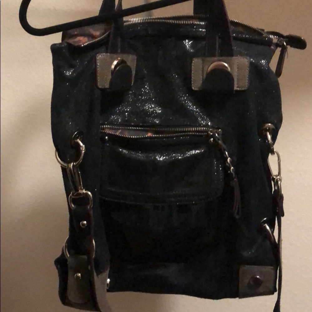 Vintage Black&Gray shiny metallic fold-over bag